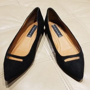 STEVEN black suede flat with 1" built in wedge